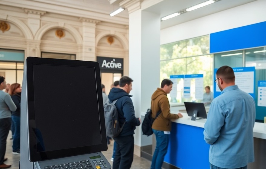 Antes — Terminal fuera de servicio en horario de alta demanda: la espera se traslada a la caja.